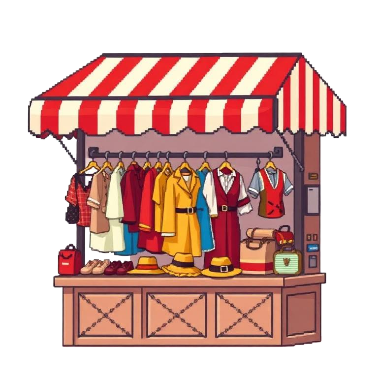 Mercatino vintage — illustrazione pixel art